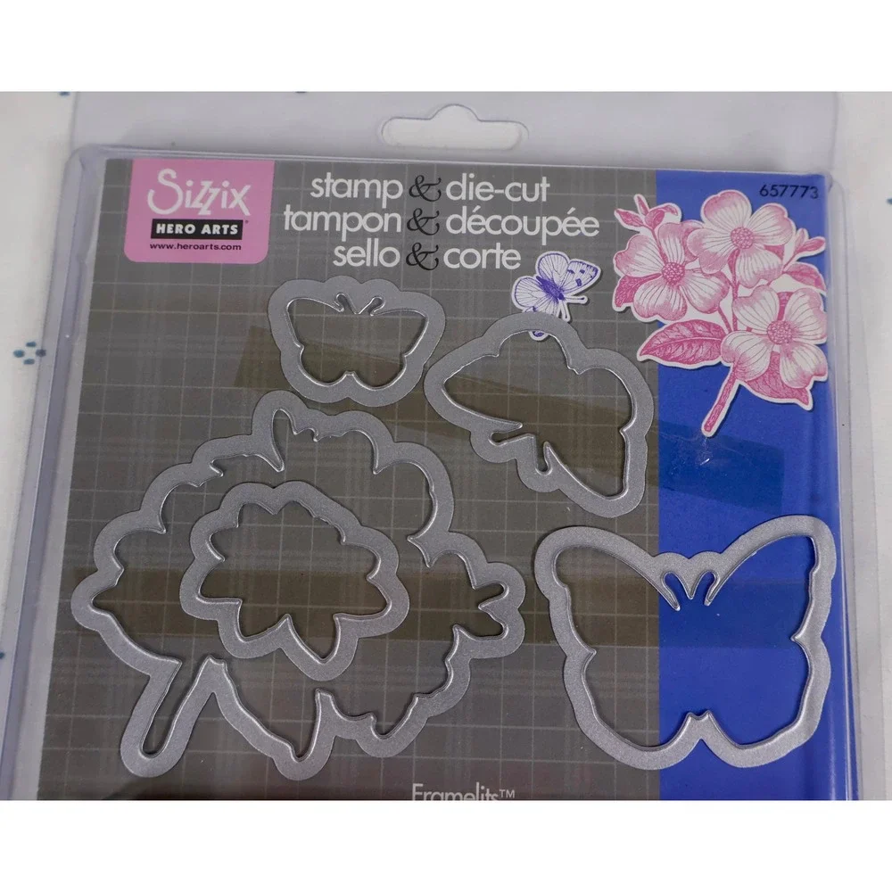 SIZZIX Hero Arts Stamp & Die Cut Set Flowers‎ Butterflies Cling Rubber Framelits
